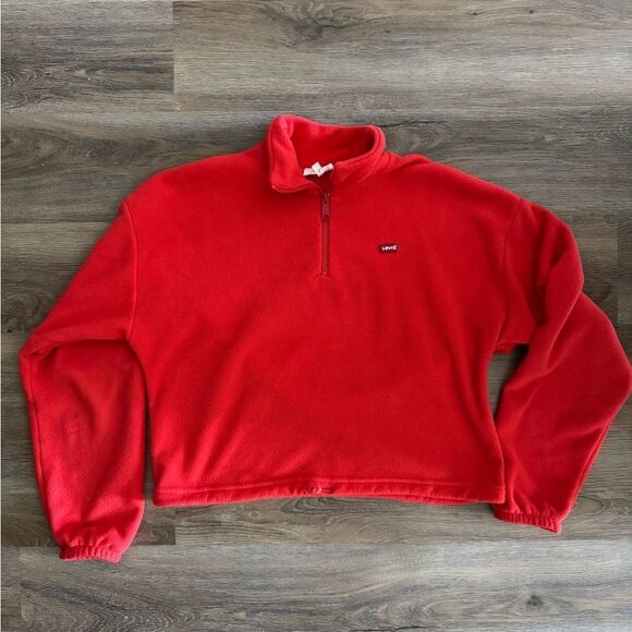 Levi's Women’s Cropped Red Fleece Sweater - Picture 1 of 2